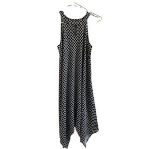 Nina Leonard Women's Small‎ Black White Shark Bite Hem Midi Dress